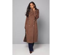 Wallis Double Breasted Tab Detail Funnel Coat In Taupe taupe