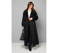 Wallis Elastic Cuff Collar Detail Maxi Coat In Black black