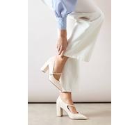 Wallis Elodie Faux Leather Asymmetric Strap Pointed High Block Heel Court Shoes In Bone bone 3