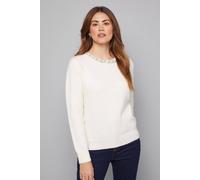Wallis Embellished Neck Trim Jumper In Ivory ivory L