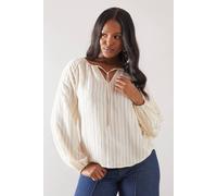 Wallis Embroidered Stripe Tie Front Top In Stone stone 8