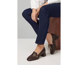 Wallis Emma Faux Leather Buckle Detail Medium Heeled Loafers In Brown brown