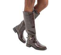 Wallis Emmy Faux Patent Large Croc Print Buckle Detail Knee High Riding Boots, 4, brown