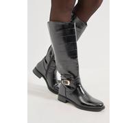 Wallis Emmy Faux Patent Large Croc Print Buckle Detail Knee High Riding Boots In True Black true black 3
