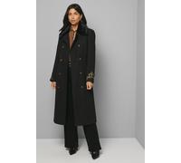 Wallis Faux Fur Collar Embroidered Cuff Military Coat In Black black 12