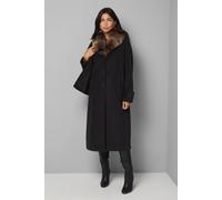 Wallis Faux Fur Collar Tab Cuff Coat In Black black 14