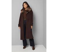 Wallis Faux Fur Collar Tab Cuff Coat In Chocolate chocolate 18