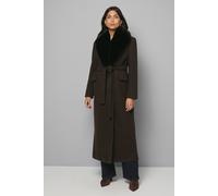 Wallis Women's Faux Fur Collar Tie Belt Coat in Chocolate | Size: 18 Wallis Chocolate 18