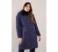 Wallis Faux Fur Hood Padded Coat In Navy navy 10