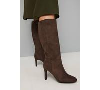 Wallis Faux Suede Round Toe High Heel Knee Boots In Brown brown