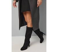 Wallis Faux Suede Round Toe High Heel Knee Boots In Natural Black natural black