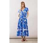 Wallis Floral Button Detail Lace Trim Midaxi Dress In Blue blue 8