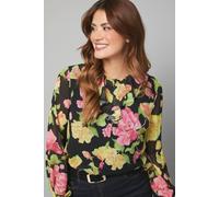 Wallis Floral Chiffon Ruffle Blouse In Black black 8