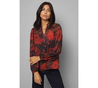 Wallis Floral Collarless Zip Blouse In Red red