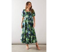 Wallis Floral Cotton Fit & Flare Midi Dress In Black black 10