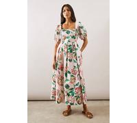 Wallis Floral Cotton Puff Sleeve Midaxi Dress In Blush blush 10