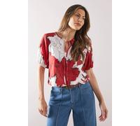 Wallis Floral Cotton Puff Sleeve Top In Red red 20