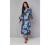 Wallis Floral Drape Split Sleeve Midi Dress In Black black