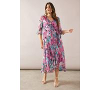 Wallis Floral Glitter Spot Ruffle Midi Dress In Pink pink 8