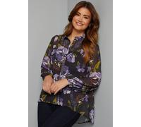 Wallis Floral High Low Hem Longline Shirt In Black black 16
