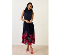 Wallis Floral Lace Insert Pleated Midi Dress In Navy navy