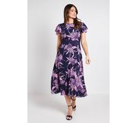 Wallis Floral Lace Ruffle Sleeve Midi Dress In Navy navy 14