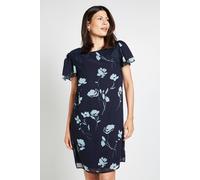 Wallis Floral Lace Ruffle Sleeve Shift Dress In Navy navy