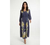 Wallis Floral Lace Trim Midi Dress In Navy navy