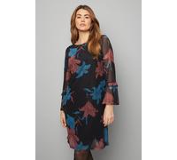 Wallis Floral Mesh Ruffle Sleeve Shift Dress In Black black 16