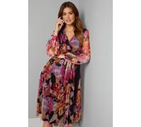 Wallis Floral Mesh Satin Tie Midi Dress In Black black 18