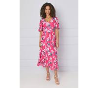 Wallis Floral Mesh Wrap Waist Midi Dress In Raspberry raspberry 12