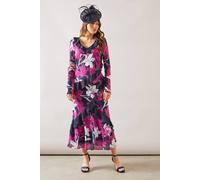 Wallis Floral Mixed Print Ruffle Midi Dress In Navy navy