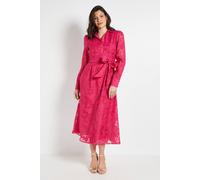 Wallis Floral Organza Belted Midi Dress In Pink pink