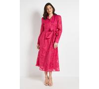 Wallis Floral Organza Belted Midi Dress In Pink pink