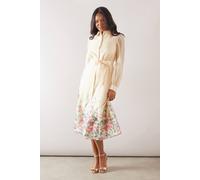 Wallis Floral Organza Belted Shirt Dress In Yellow yellow 16