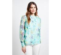 Wallis Floral Organza Collarless Shirt In Mint mint