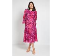 Wallis Women's Floral Organza Flute Sleeve Midi Dress in Pink | Size: 12 Wallis Pink 12