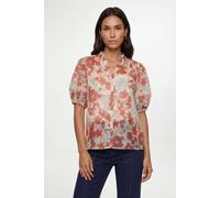 Wallis Floral Organza Lace Detail Short Sleeve Shirt In Red red