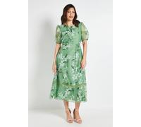 Wallis Floral Organza Lace Insert Midi Dress In Green green