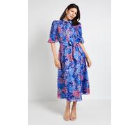 Wallis Women's Floral Organza Pintuck Midi Shirt Dress in Blue | Size: 14 Wallis Blue 14
