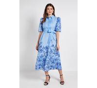 Wallis Floral Organza Pintuck Midi Shirt Dress In Blue blue