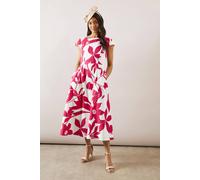 Wallis Floral Ottoman Fit & Flare Midi Dress In Pink pink 14