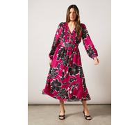 Wallis Floral Pin Tuck Detail Zip Midi Dress In Raspberry raspberry 8
