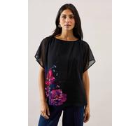 Wallis Floral Placement Pleat Detail Top In Black black 8