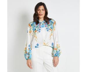 Wallis Floral Placement Shirt WHITE FLORAL SIZE 14