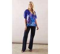 Wallis Floral Placement V Neck Top In Navy navy 8