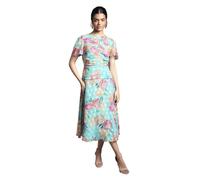 Wallis Women's Floral Polka Dot Burn Out Ruched Midi Dress in Blue | Size: 14 Wallis Blue 14