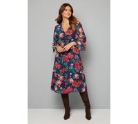 Wallis Floral Print Flute Sleeve Midi Dress In Navy navy 10