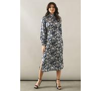 Wallis Floral Print High Neck Satin Midi Dress In Blue blue 8
