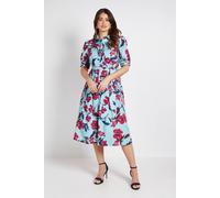 Wallis Floral Print Pintuck Midi Shirt Dress In Blue blue